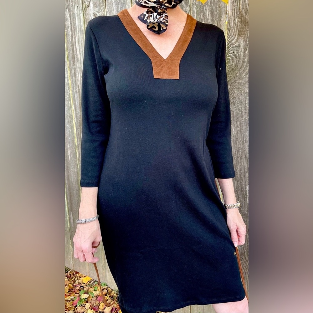 Ralph Lauren Black Dress with Brown Suede Trim
